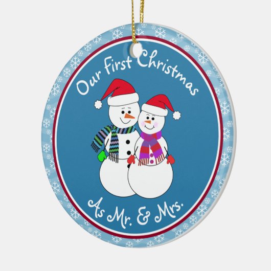 Onze 1e Kerst Getrouwd Gift Leuk Sneeuwkoppel Keramisch Ornament (Links)