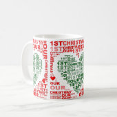Onze 1e kerst Rode Groene Hart Koffie Theemok Koffiemok (Voorkant links)