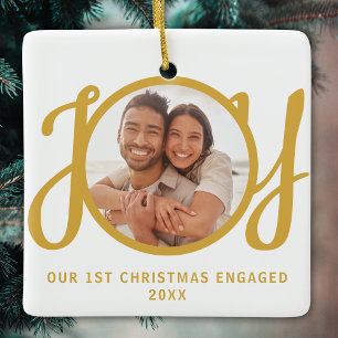 Onze 1e kerst verloofde foto gouden aandenken keramisch ornament