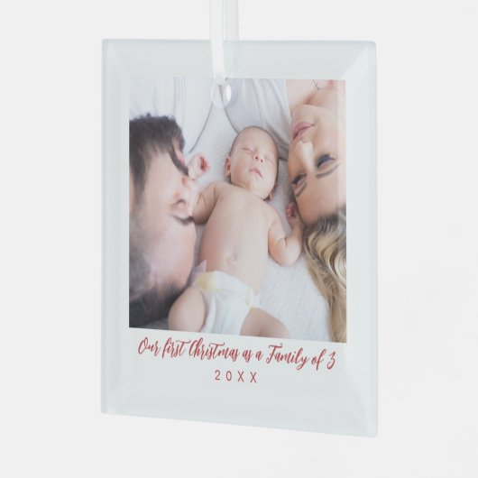Onze 1e kerstfamilie van drie foto's glas ornament (Voorkant links)