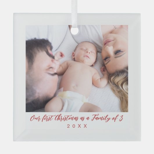 Onze 1e kerstfamilie van drie foto's glas ornament (Voorkant)