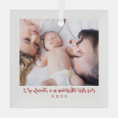 Onze 1e kerstfamilie van drie foto's glas ornament (Achterkant)