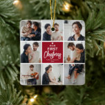 Onze 1e Kerstfoto Collage Keepsake Keramisch Ornament<br><div class="desc">Creëer uw eigen koppels kerstcadeau met deze leuke foto collage ornament. Met 8 foto's in een moderne vierkant raster sjabloon en de tekst 'Onze eerste kerst,  naam / s en het jaar.</div>