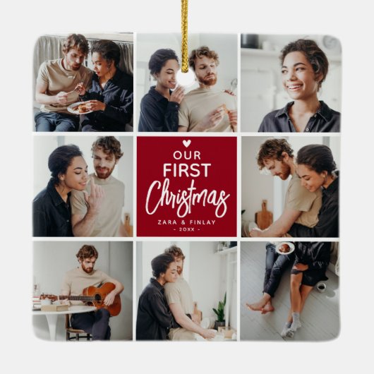 Onze 1e Kerstfoto Collage Keepsake Keramisch Ornament (Achterkant)