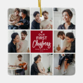 Onze 1e Kerstfoto Collage Keepsake Keramisch Ornament (Voorkant)