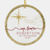 Onze 1e kerstfoto met Gold Glitter Star Keramisch Ornament (Voorkant)