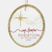 Onze 1e kerstfoto met Gold Glitter Star Keramisch Ornament (Links)