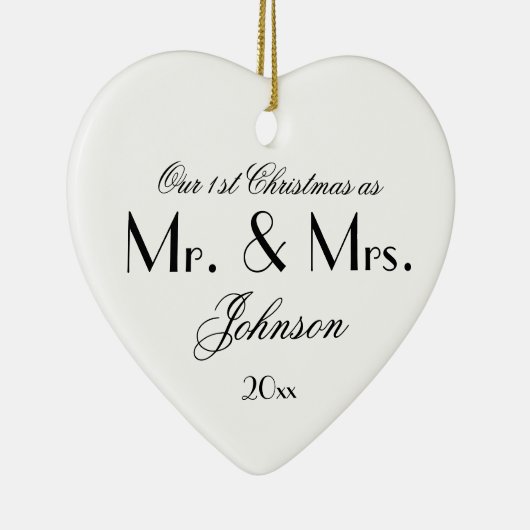 Onze 1e Kerstmis als Mr & Mrs Eenvoudig Script Chi Keramisch Ornament (Rechts)