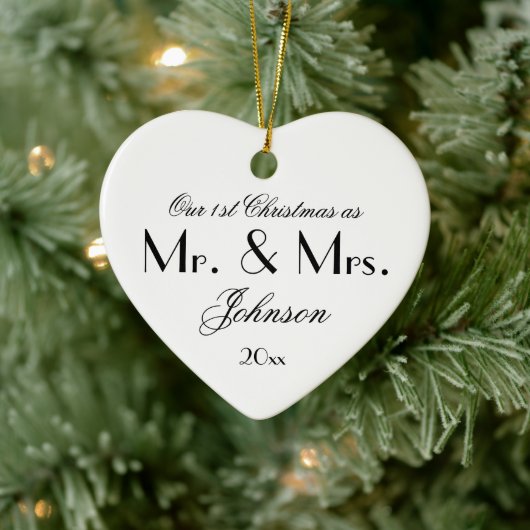 Onze 1e Kerstmis als Mr & Mrs Simple Script Chic Keramisch Ornament (Boom)