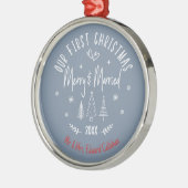 "Onze 1e Kerstmis Getrouwd" Wit Quote Naam Metalen Ornament (Links)