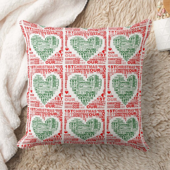 Onze 1e Kerstmis Kerstmis Rood Groen Hart Kussen (Deken)