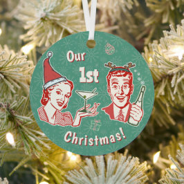 Onze 1e Kerstmis Retro Mideeuw echtgenoot Vrouw Metalen Ornament