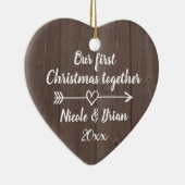 Onze 1e Kerstmis samen  bruin hout Keramisch Ornament (Rechts)