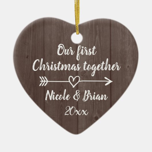 Onze 1e Kerstmis samen bruin hout Keramisch Ornament (Voorkant)