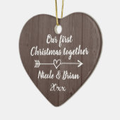Onze 1e Kerstmis samen  bruin hout Keramisch Ornament (Links)