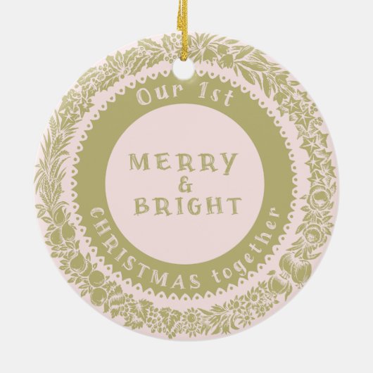 Onze 1e Kerstmis samen Gold Wreath op roos - Keramisch Ornament (Achterkant)