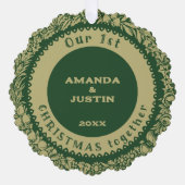 Onze 1e Kerstmis samen Gouden Krans op groen - Ornament Kaart (Voorkant)