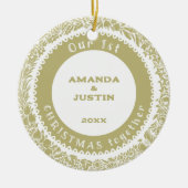 Onze 1e Kerstmis samen Gouden Krans op wit - Keramisch Ornament (Voorkant)