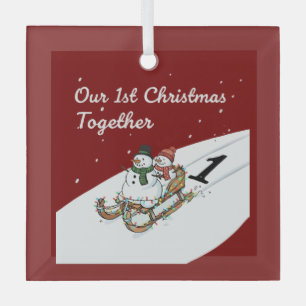Onze 1e Kerstmis Samen Schattig Sneeuwmannen Kop Glas Ornament