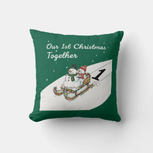 Onze 1e Kerstmis Samen Schattig Sneeuwmannen Kop Kussen