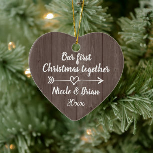 Onze 1e Kerstmis samen vintage bruin hout Keramisch Ornament