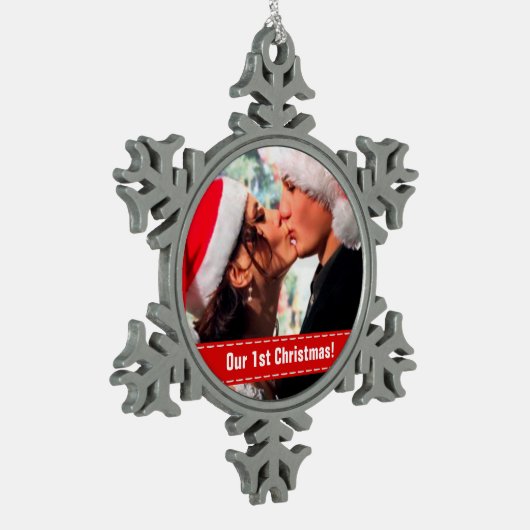 Onze 1e Kerstmis Tin Sneeuwvlok Ornament (Links)