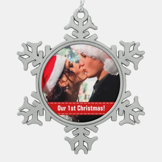 Onze 1e Kerstmis Tin Sneeuwvlok Ornament (Voorkant)