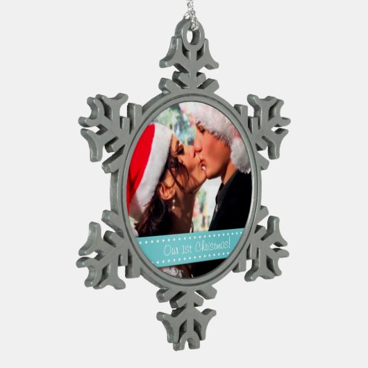 Onze 1e Kerstmis Tin Sneeuwvlok Ornament (Links)