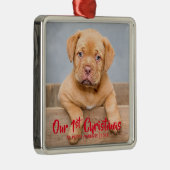 Onze 1e kerstpoppuppy ouders| Foto van Dog| Rood Metalen Ornament (Rechts)