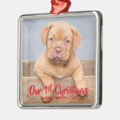 Onze 1e kerstpoppuppy ouders| Foto van Dog| Rood Metalen Ornament (Links)