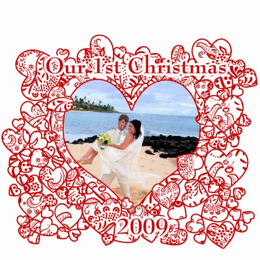 Onze 1e Kerstsculptuur Liefde Vogelharten Staand Fotobeeldje (Voorkant)