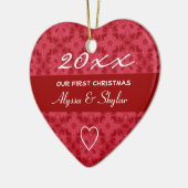 Onze 1e kerstversiering rood en witte G413 Keramisch Ornament (Links)