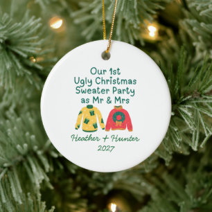 Onze 1e lelijke kersttrui-feest als mijnheer & mev keramisch ornament