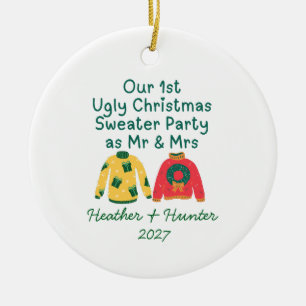 Onze 1e lelijke kersttrui-feest als mijnheer & mev keramisch ornament