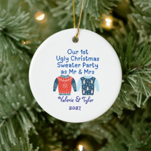 Onze 1e lelijke kersttrui-feest als mijnheer & mev keramisch ornament