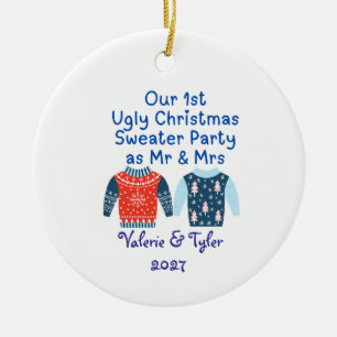 Onze 1e lelijke kersttrui-feest als mijnheer & mev keramisch ornament