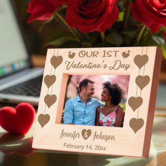 Onze 1e Valentijnsdag Liefde Hart & Aangepaste Nam Gegraveerde Lijstjes