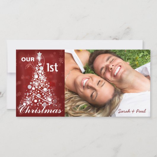 Onze 1ST Kerstmisfoto Moderne Kerstboom Feestdagenkaart (Voorkant)