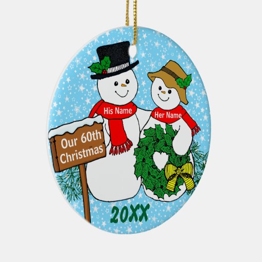 Onze 60ste Kerstmis Keramisch Ornament (Rechts)