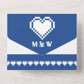 Onze 8-bit Harten in Blauw All In One Uitnodiging (Achterkant)