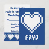 Onze 8-Bit Harten in Blauwe RSVP Kaart (Voorkant / Achterkant)
