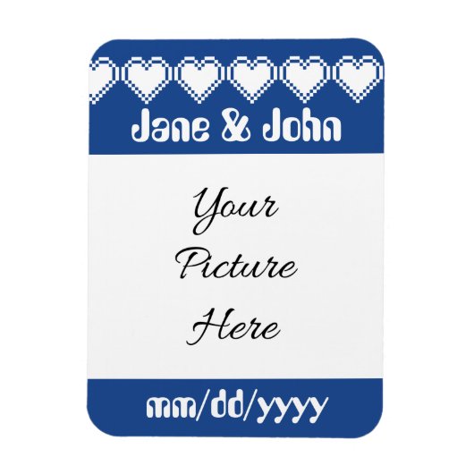 Onze 8-Bit Harten in Blauwe Save-the-Date Magneet (Verticaal)