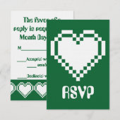 Onze 8-Bit Harten in Groene RSVP Kaart (Voorkant / Achterkant)
