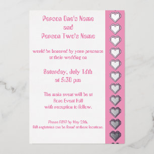 Onze 8-bit harten in Petal Pink Folie Invitation Folie Uitnodiging