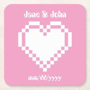 Onze 8-Bit Harten in Roze Bloemblad Papier Onderze Kartonnen Onderzetters