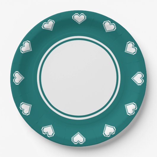 Onze 8-Bit Harten in Teal Papieren Bord (Voorkant)