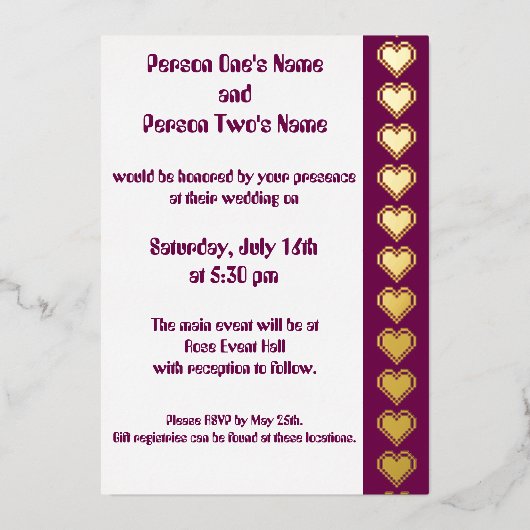 Onze 8-bit harten in wijnuitnodiging Folie Folie Uitnodiging (Voorkant)