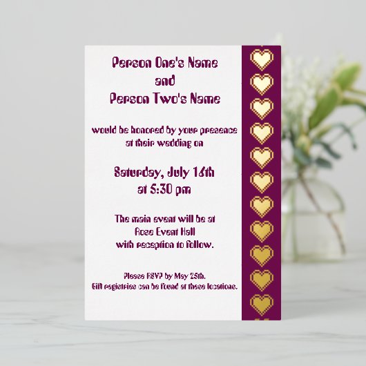 Onze 8-bit harten in wijnuitnodiging Folie Folie Uitnodiging (Staand Voorkant)