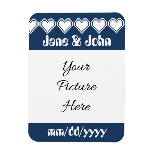 Onze 8-Bit Hearts in Navy Save-the-Date magneet (Verticaal)