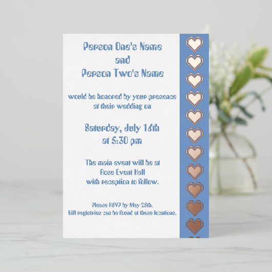 Onze 8-bit Hearts in Periwinkle Folie Invitation Folie Uitnodiging (Staand Voorkant)